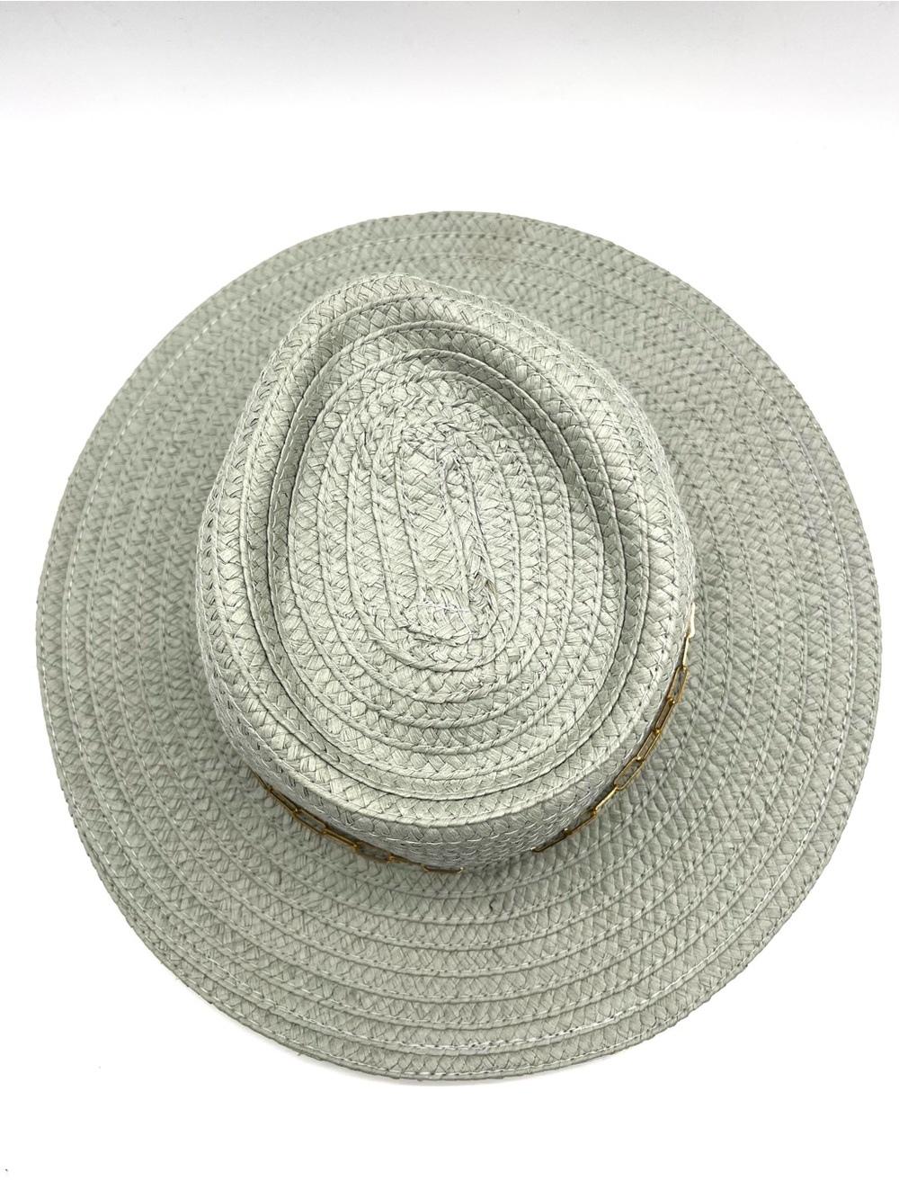 Vince Camuto Seafoam/Sage Straw Sun Hat Gold Chain Accent Wide Brim EUC - Picture 9 of 13